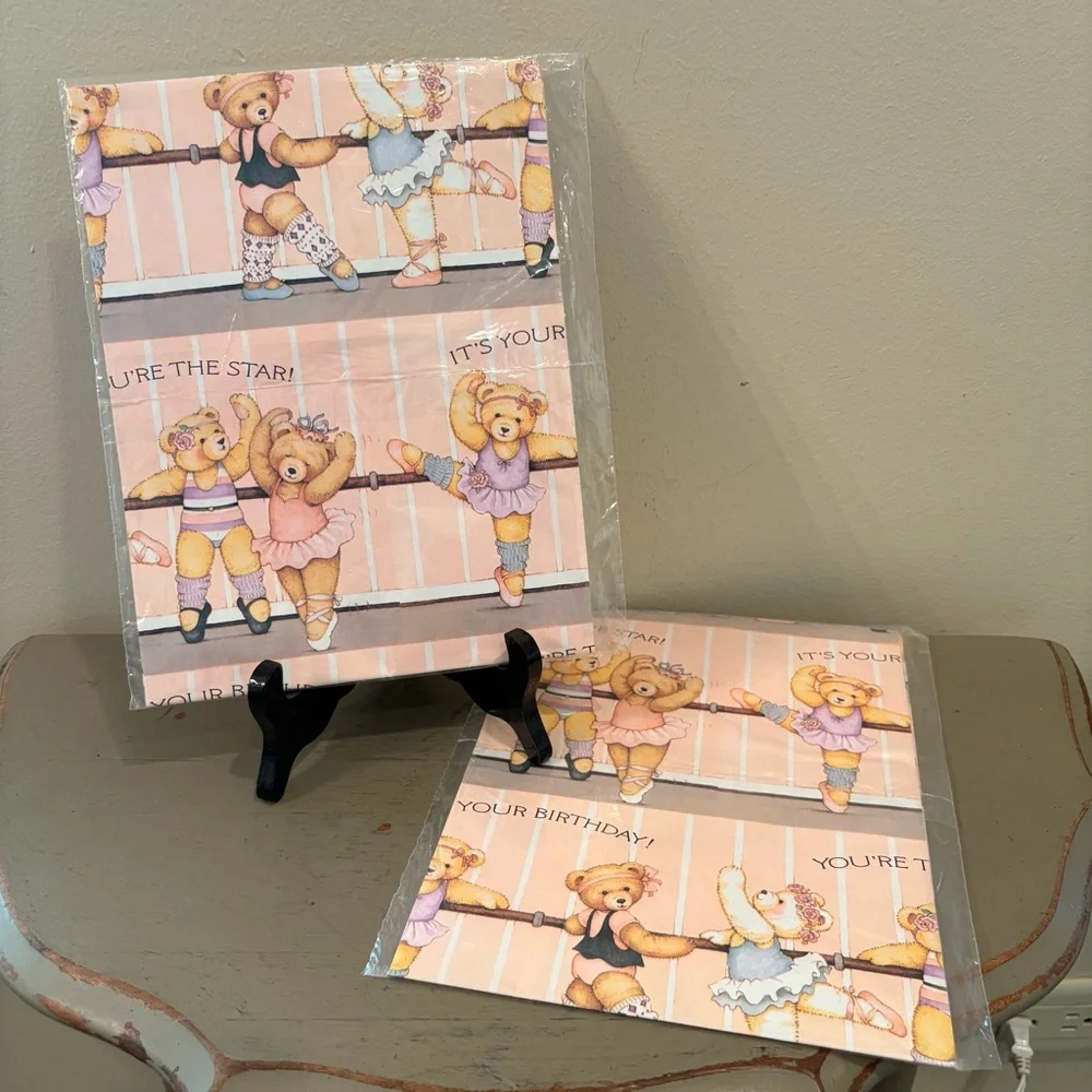 Two VTG Ballet Bear New Old Stock Wrapping Paper